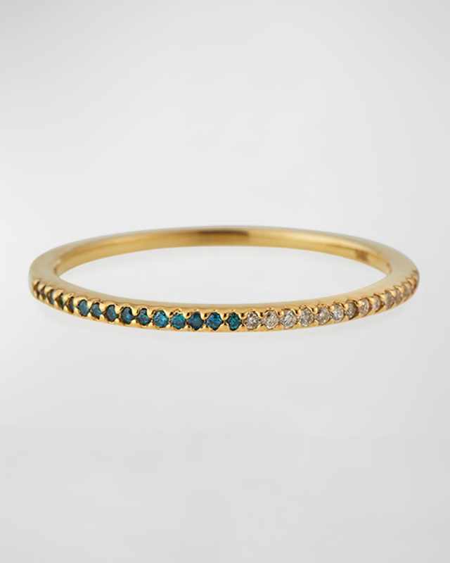 14k Yellow Gold Halfway Blue & White Diamond Ring, Size